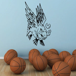 Winged demon fish decal, black outline illustration with spiky wings and small eyes