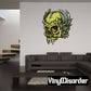 Winged skull sticker with green skull and gray wings, cartoon style