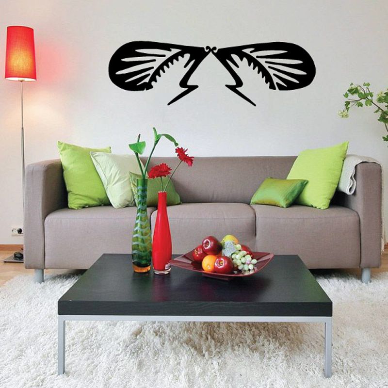 Insect decal with wings and antenna, black butterfly-like silhouette
