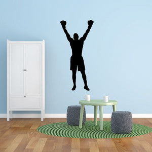Black boxer wall decal with arms raised victory pose silhouette