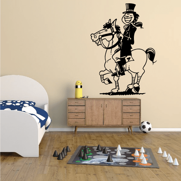 Horse and cowboy winning rider wall decal, black and white line art