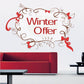 Winter Offer sticker with red text, ornate vines, and small red bow accents