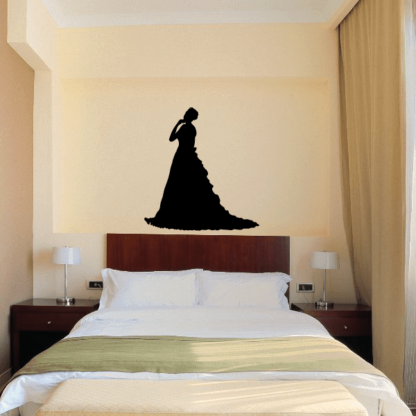 Bride silhouette wall decal, black dress figure on wall