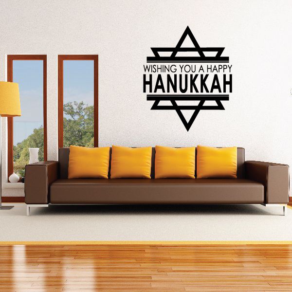 Hanukkah wall decal with Star of David and text “Wishing You a Happy Hanukkah”