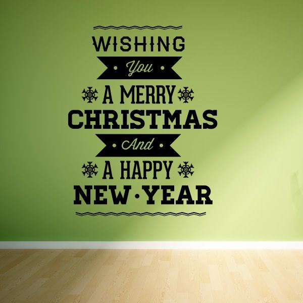 Image of Wishing You Christmas and New Year Quote with Snowflakes Decal