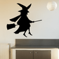 Witch flying on broomstick wall decal with black silhouette