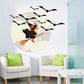 Witch and full moon wall decal with flying black birds and moon circle