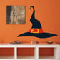 Black witch hat die-cut decal with red belt and orange buckle