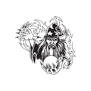 Black and white wizard casting lightning wall decal with stylized wings