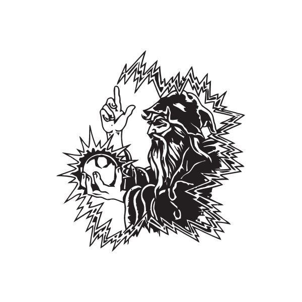 Wizard and beast lightning border decal, black and white outline art