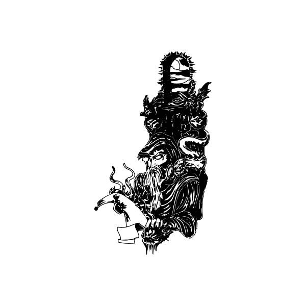Wizard reading window wall decal with bearded magician holding an open book