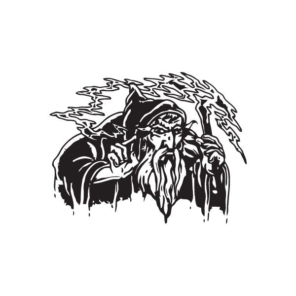 Wizard using Hiding Spell decal, black-and-white hooded wizard with swirling smoke