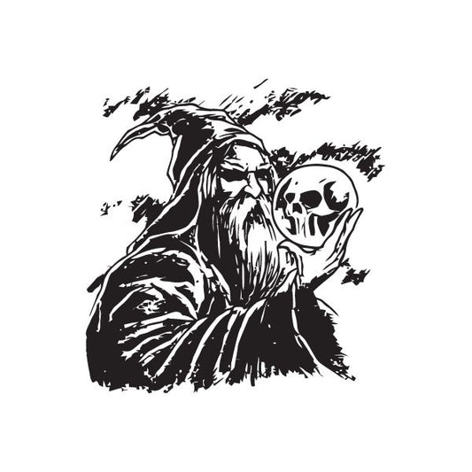 Image of Wizard Viewing Skull Ball Decal