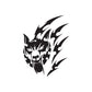 Wolf head and claw slash decal, black stylized wolf face with flame-like slashes
