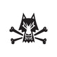Wolf head and crossbones decal, black skull with bones graphic