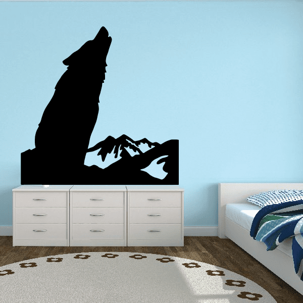 Image of Wolf Howling and Mountains Decal