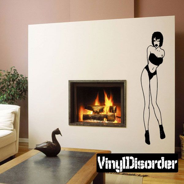 Woman silhouette vinyl wall decal with raised hand and posed stance