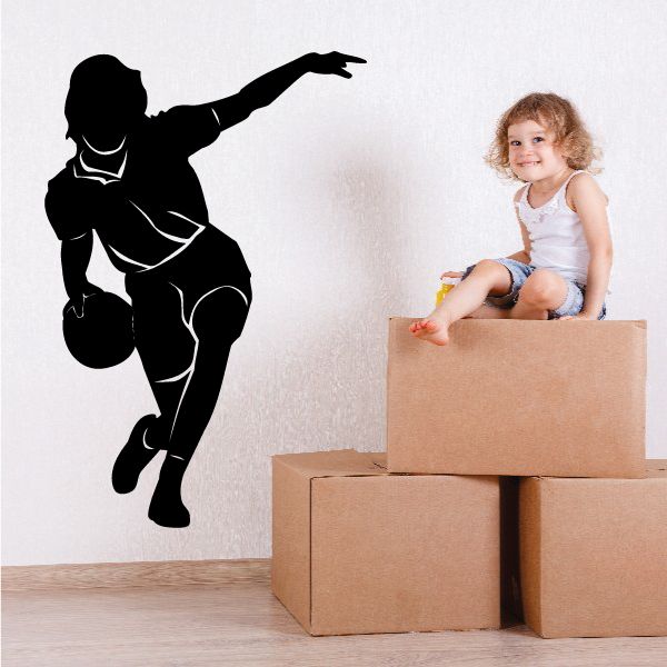 Bowling player decal: black silhouette woman bowling pose