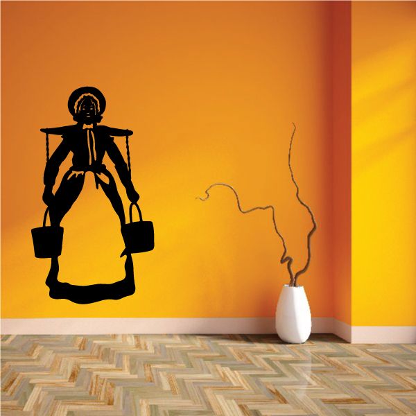 Image of Woman Carring Water Jugs Decal