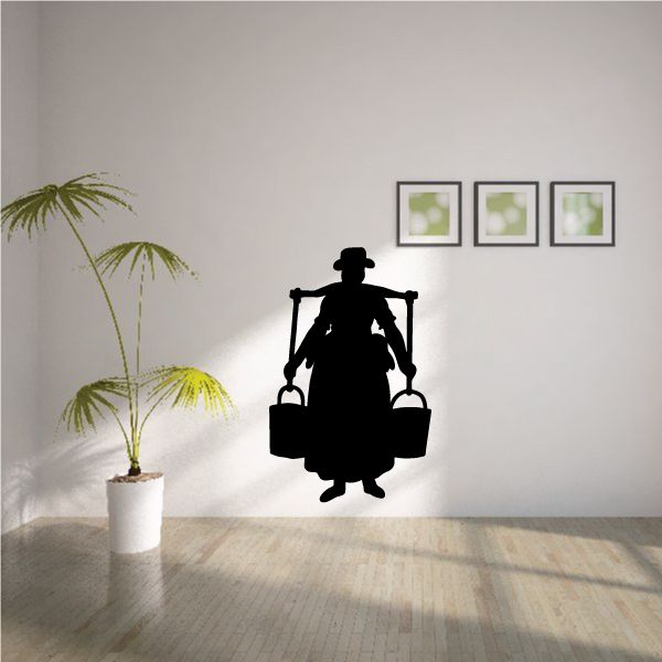 Image of Woman Carring Water Jugs Silhouette Decal