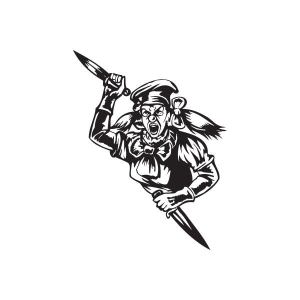 Clown woman with knives decal, black and white graphic