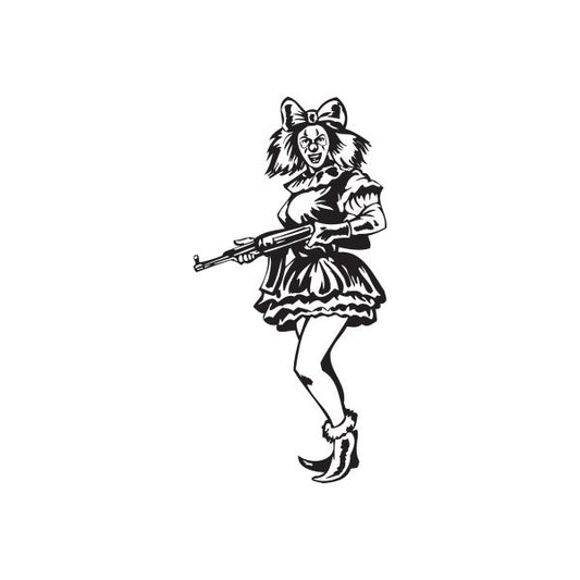 Image of Woman Clown with Machine Gun Decal