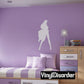 Woman silhouette vinyl decal in flowing dress, white outline