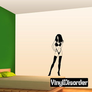 Woman in bikini and thigh-high stockings vinyl decal, standing pose
