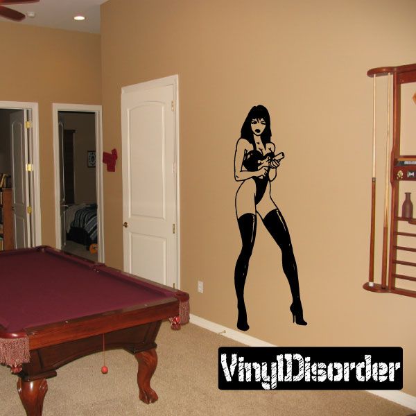 Black bikini with handgun graphic decal