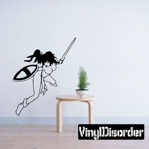Woman in bikini wall decal with sword silhouette