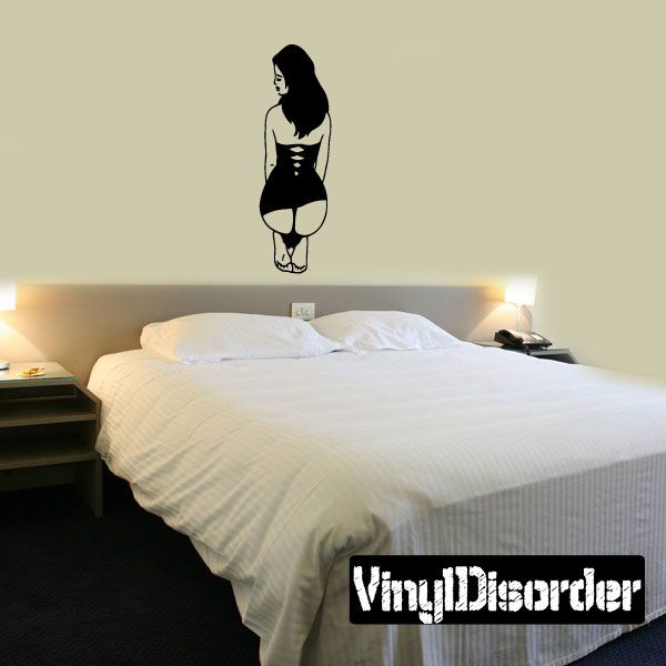 Woman sitting corset decal, black silhouette