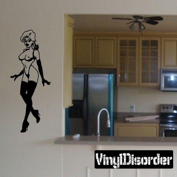 Image of Woman in Cupless Bra and Heels Decal