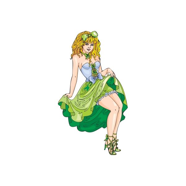 Woman sticker wearing a green layered skirt and blue floral bodice