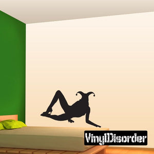 Jester-hat woman silhouette decal, black reclining figure