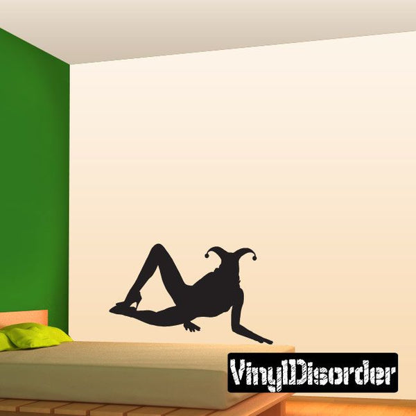 Jester-hat woman silhouette decal, black reclining figure