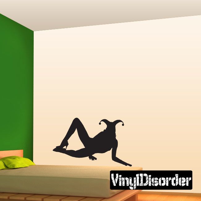 Jester-hat woman silhouette decal, black reclining figure