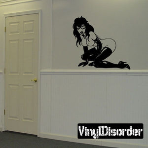 Kneeling woman latex heels and gloves decal, black silhouette