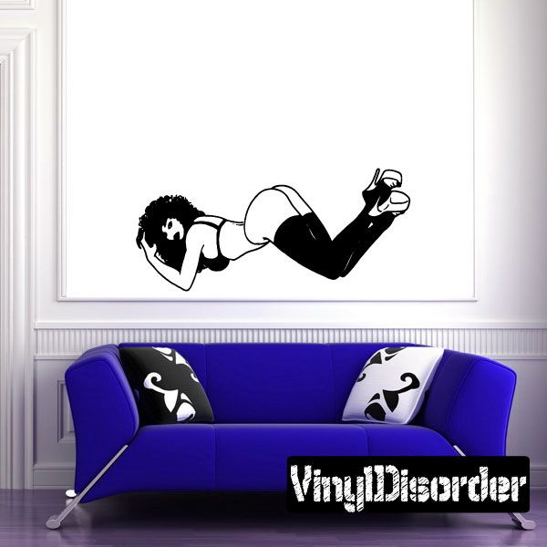 Woman lingerie and heels wall decal, arched back pose illustration
