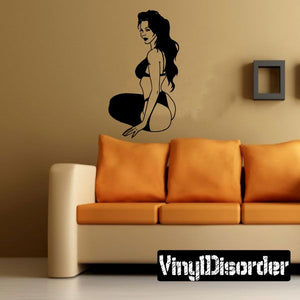 Black lingerie woman silhouette wall decal, looking back pose