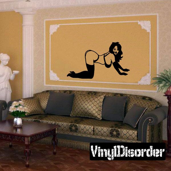 Black silhouette lingerie decal of a woman on all fours