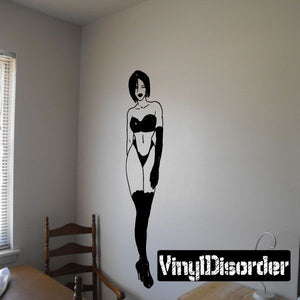Lingerie walking woman wall decal, black silhouette in bra and panties