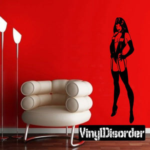 Black fashion silhouette decal and white armchair