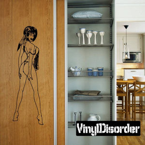 Native-inspired lingerie woman wall decal, black line art silhouette