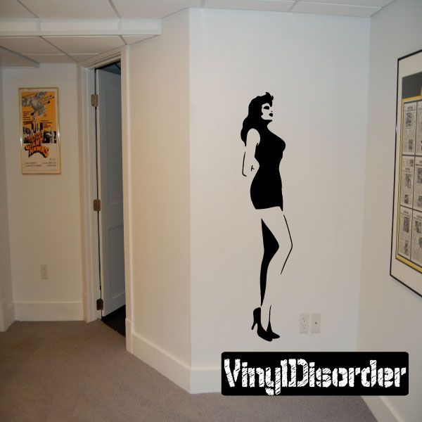 Woman in short sleeveless dress wall decal, black silhouette