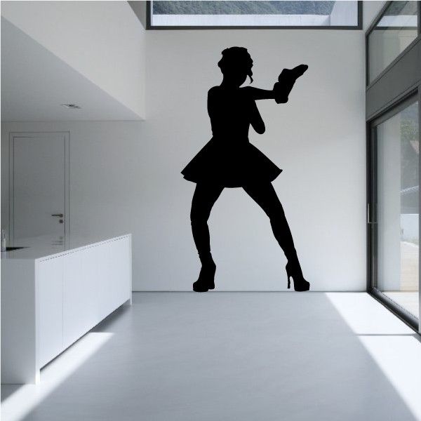 Image of Woman in Skirt with Handgun Decal 