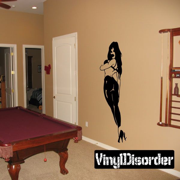 Black woman in tight pants and high heels vinyl decal, standing pose