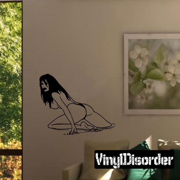 Black bikini woman outline wall decal with reclining pose