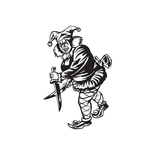 Jester woman decal in black-and-white, holding knives