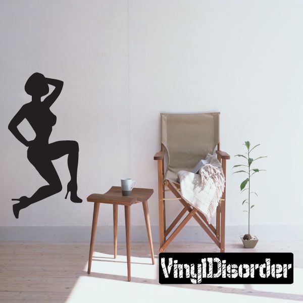 Black woman pinup silhouette wall decal wearing heels, full body