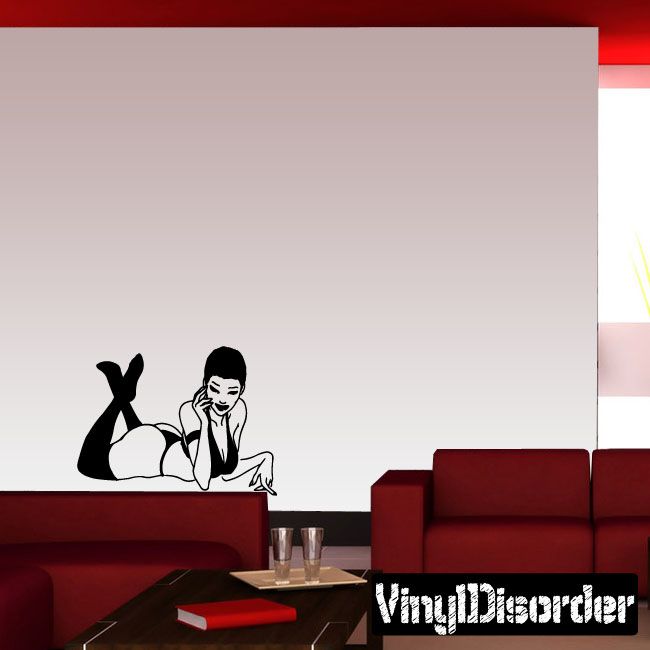 Woman relaxing lingerie wall vinyl decal, black silhouette